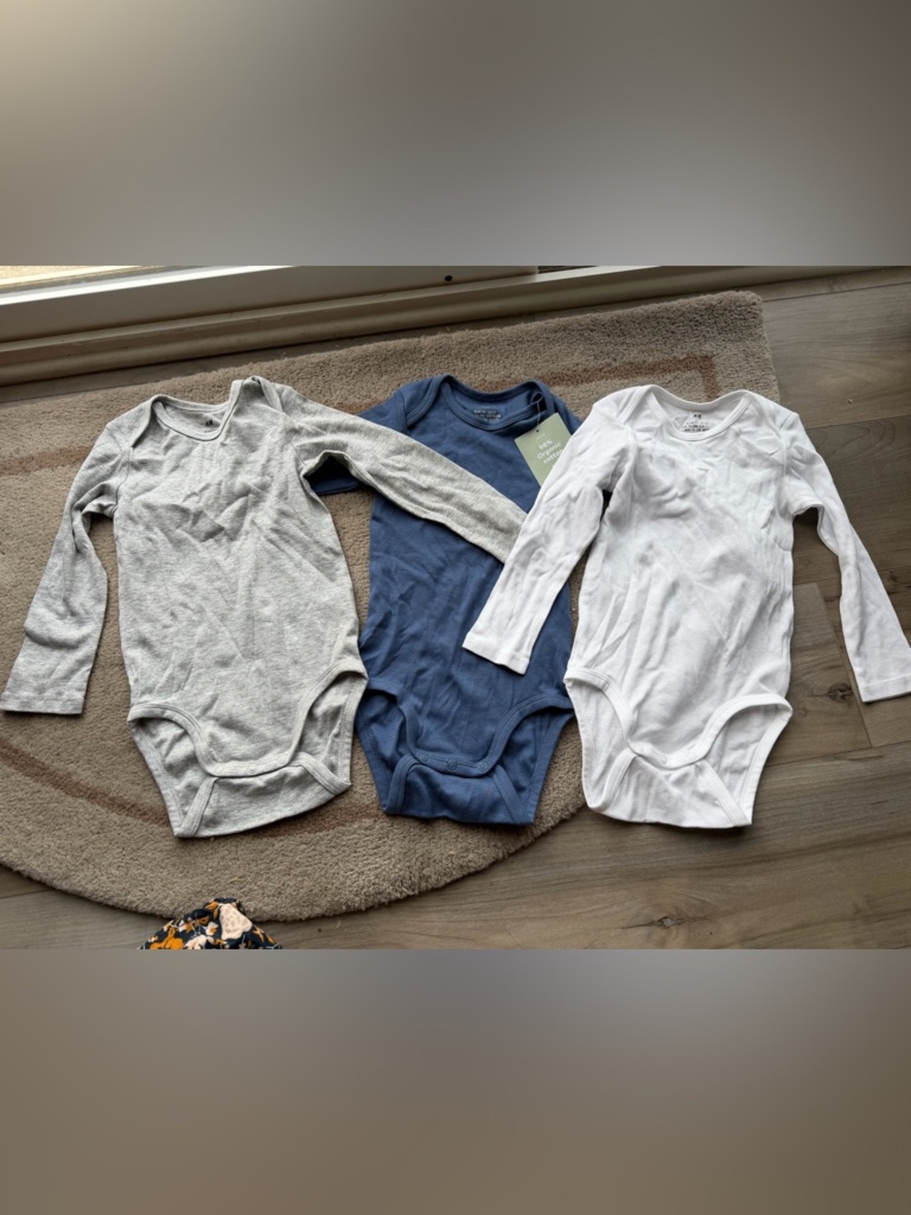 H&M Long Sleeve Bodysuit 3-Pack in White, Gray & Blue